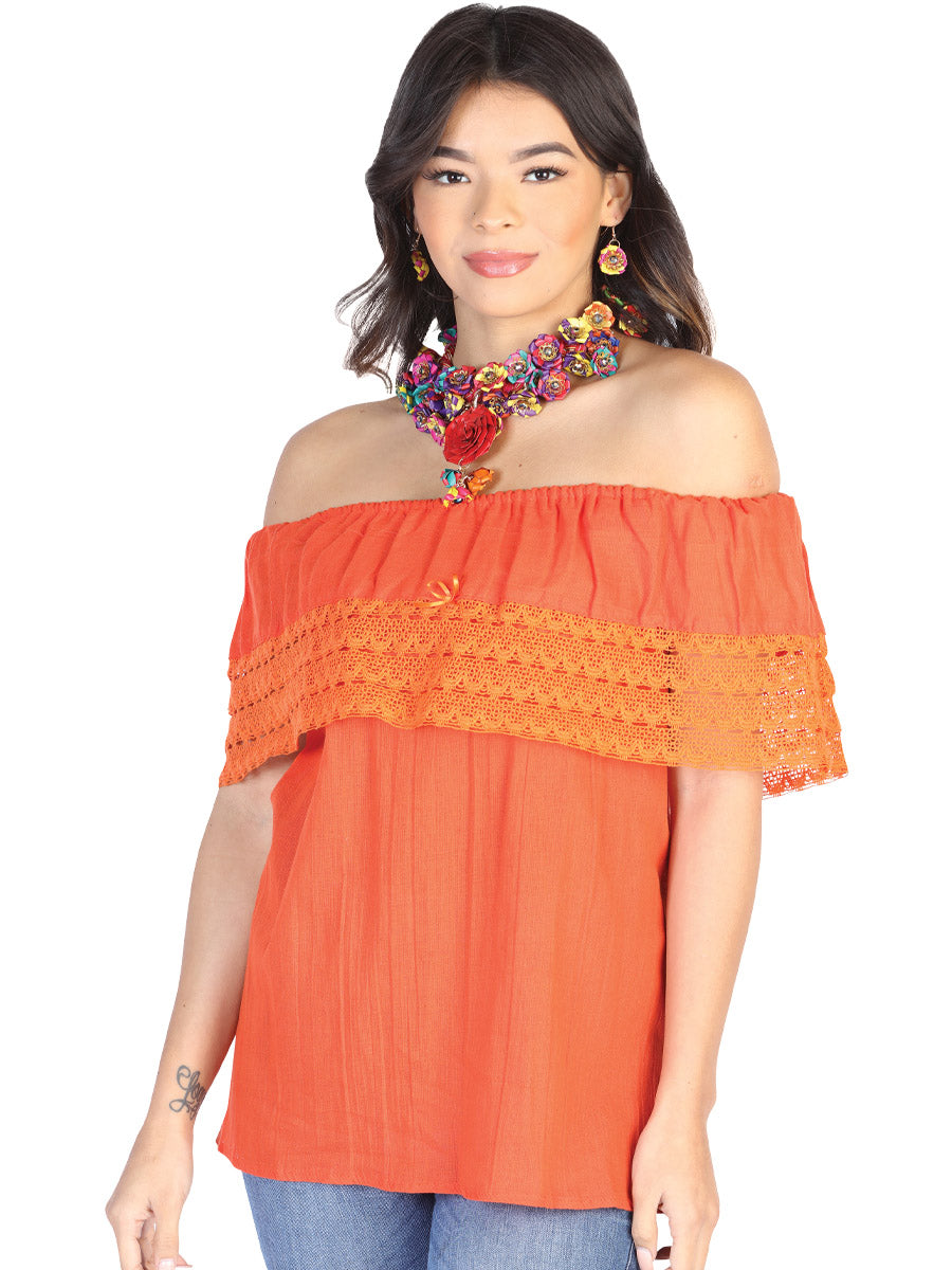 Mexican Artisanal Blouse 50% Cotton, 50% Polyester in Orange