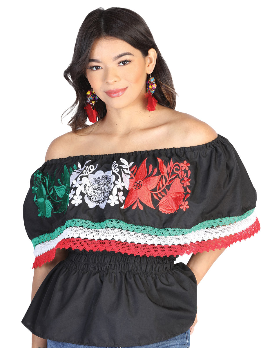Artisanal Embroidered Blouse 100% Cotton in Black