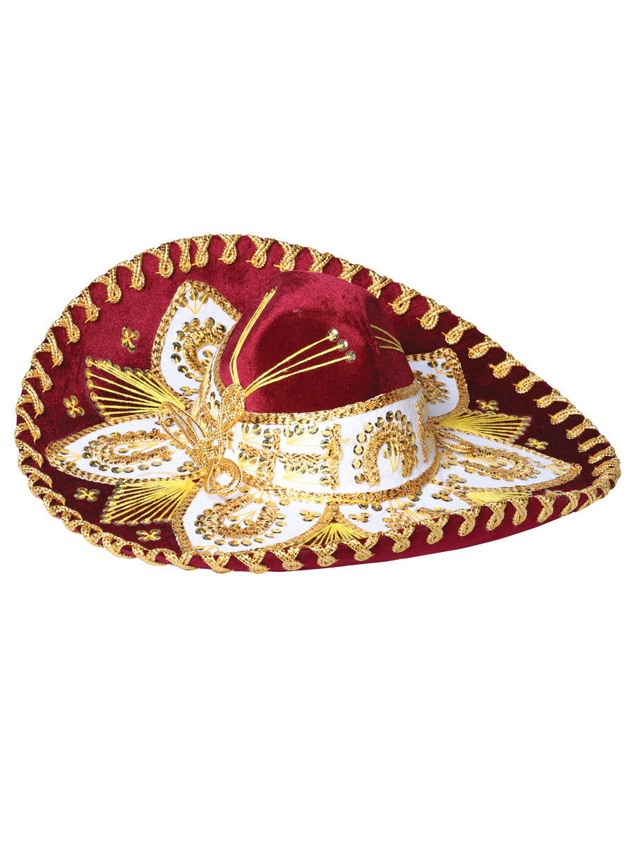 Youth Mexican Charro Hat — Velvet in Wine/Gold