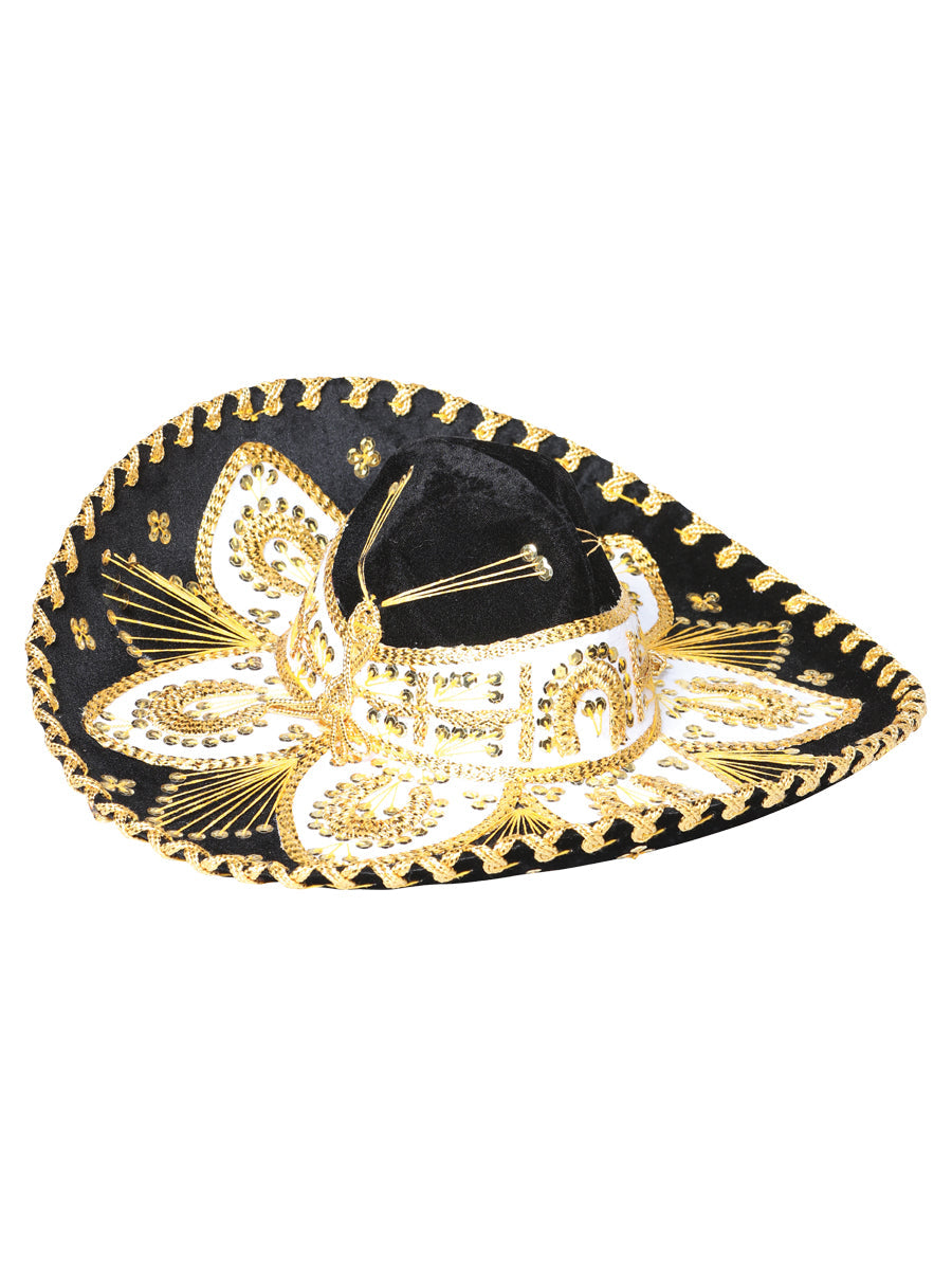 Youth Mexican Charro Hat — Velvet in Black/Gold
