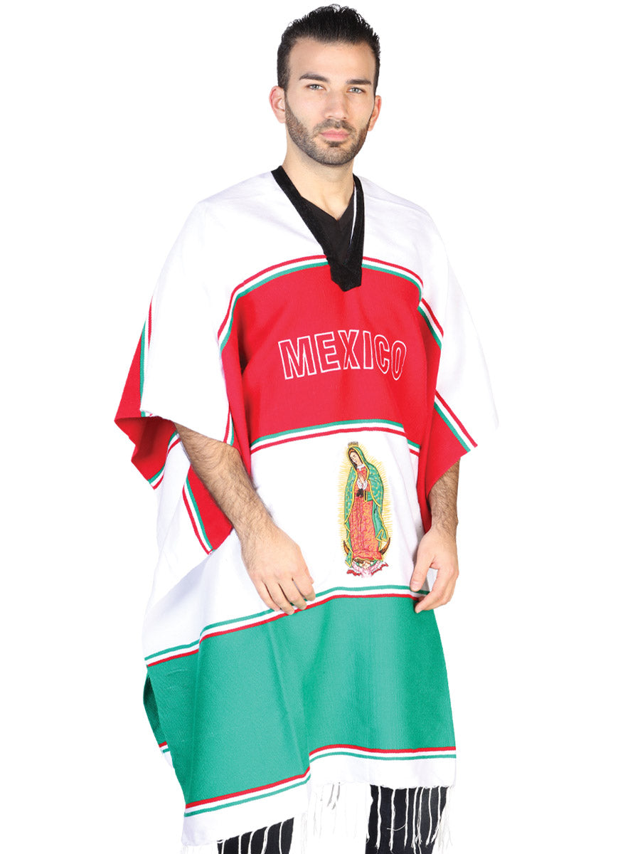 Artisanal Mexican Poncho 100% Acrylan in Tricolor