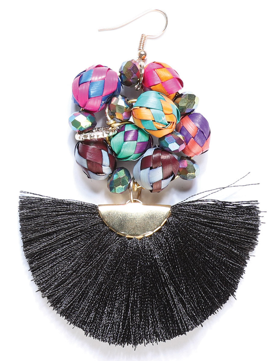 Artisanal Handcrafted Earrings — Palm-Silk Thread in Black
