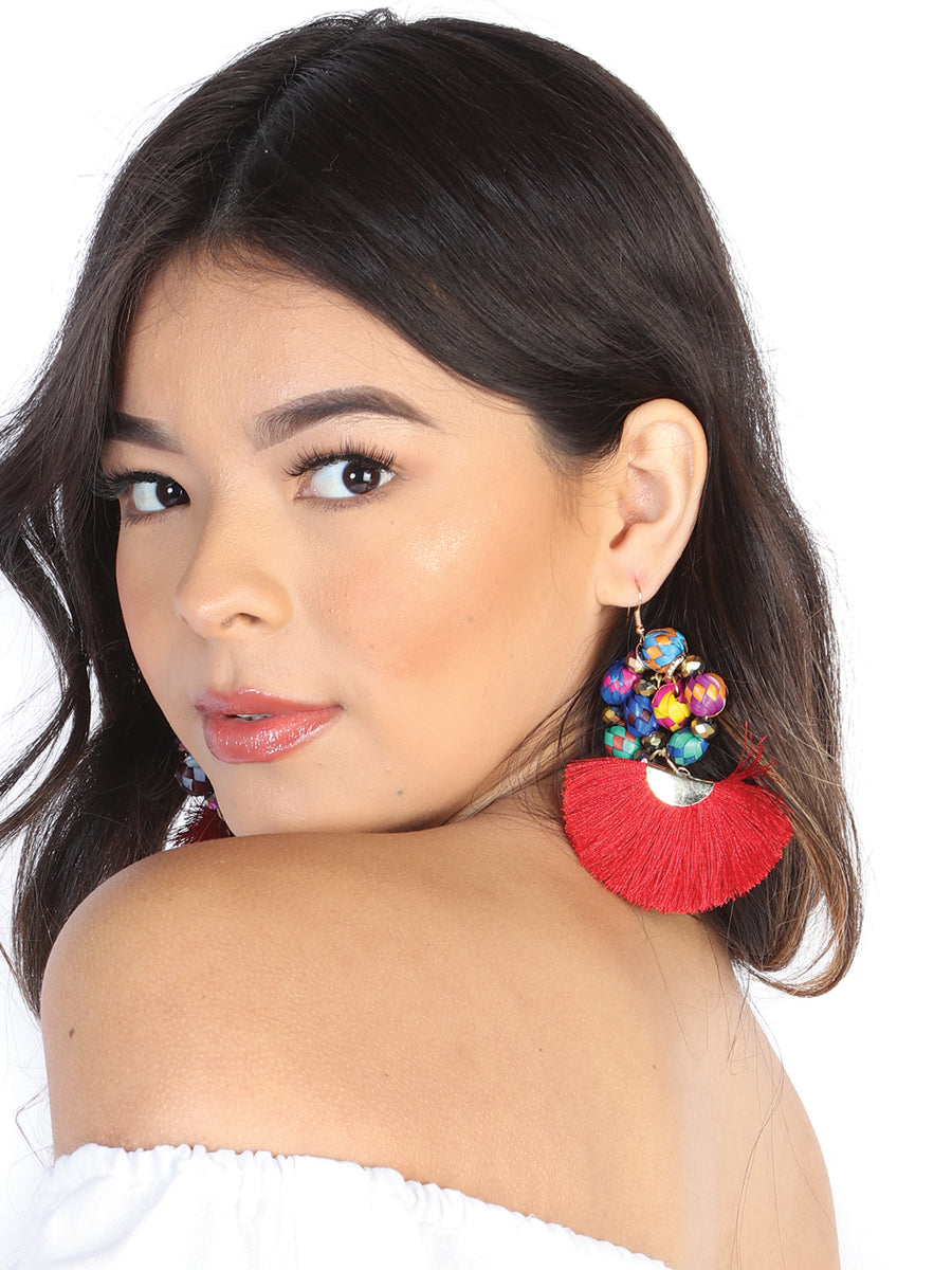 Artisanal Handcrafted Earrings — Palm-Silk Thread in Red
