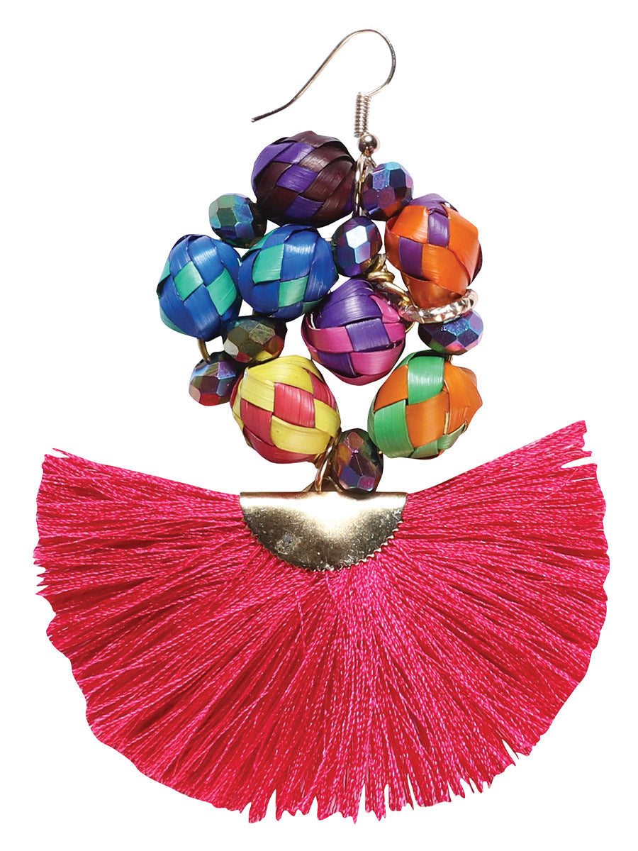 Artisanal Handcrafted Earrings — Palm-Silk Thread in Fuchsia