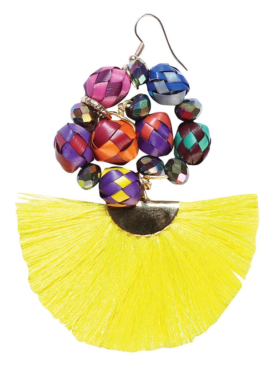 Artisanal Handcrafted Earrings — Palm-Silk Thread in Yellow