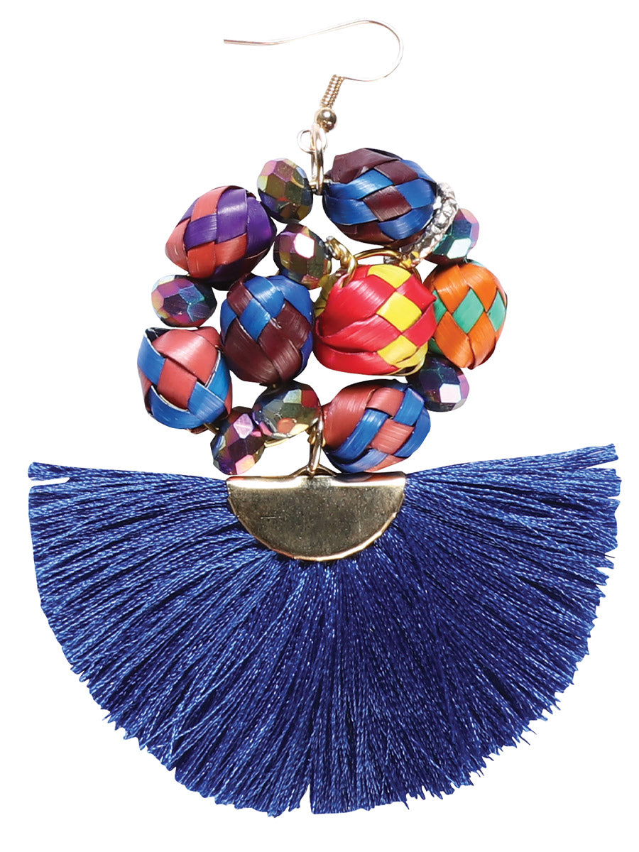 Artisanal Handcrafted Earrings — Palm-Silk Thread in Royal Blue