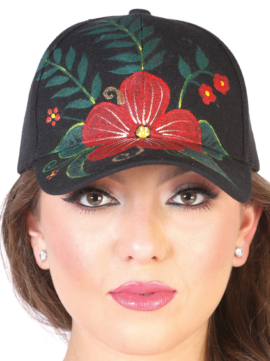 Artisanal Hand Painted Cap 60% Polyester, 40% Nylon in Black