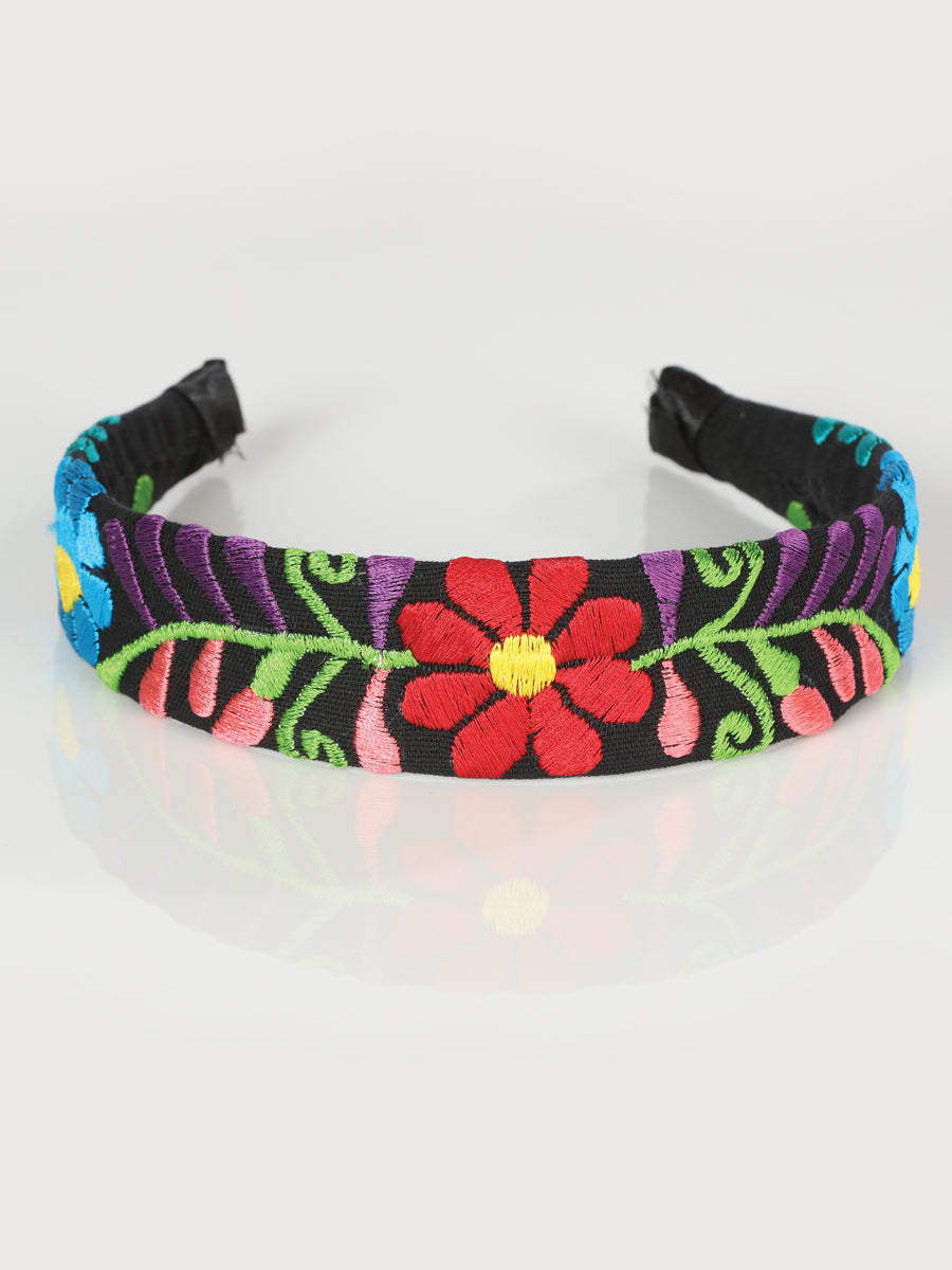 Artisanal Embroidered Headband 100% Cotton in Black