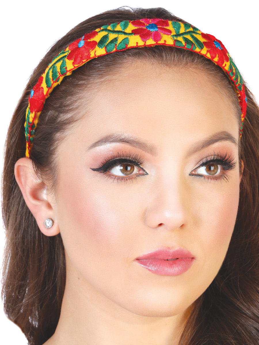 Artisanal Embroidered Headband 100% Cotton in Yellow