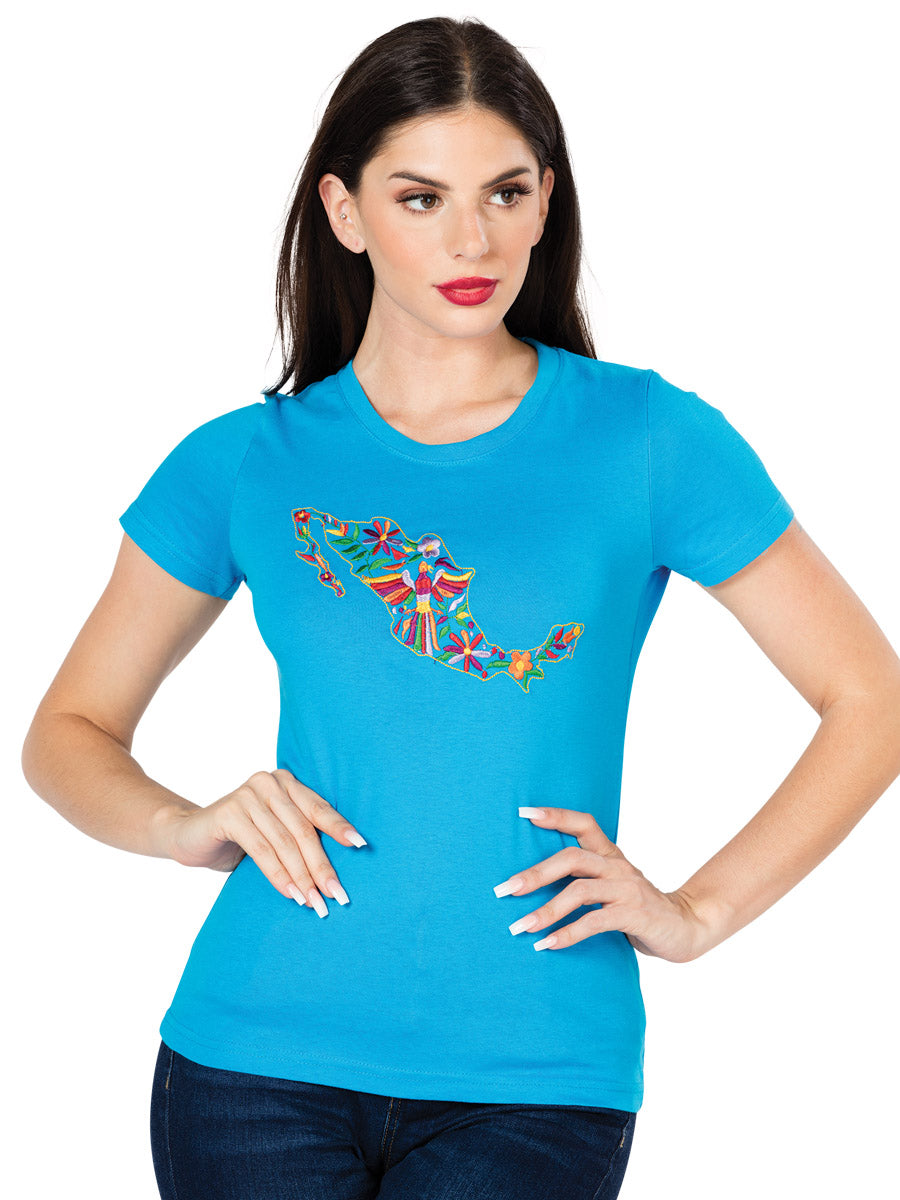 Artisanal Embroidered T Shirt in Turquoise