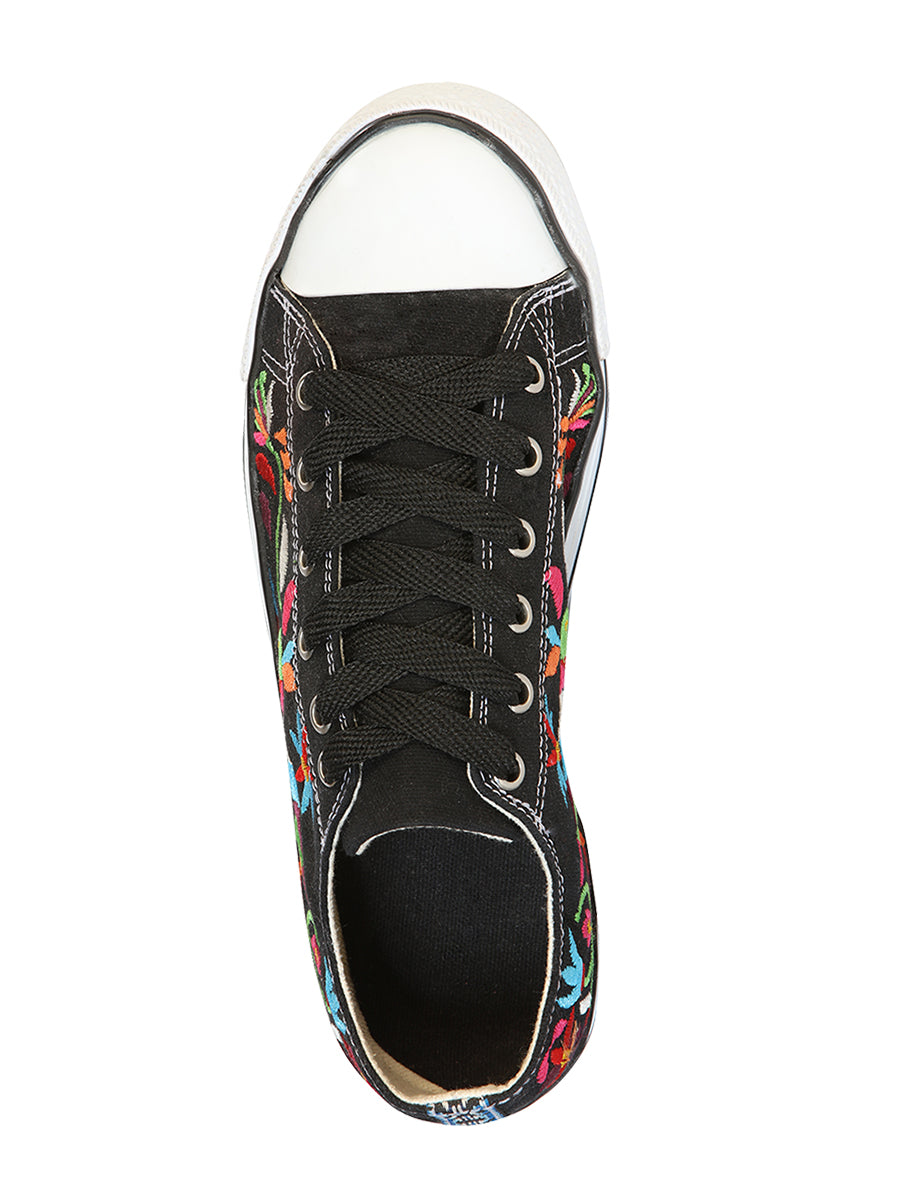 Artisanal Embroidered Sneakers — Textile Canvas in Black