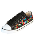 Artisanal Embroidered Sneakers — Textile Canvas in Black