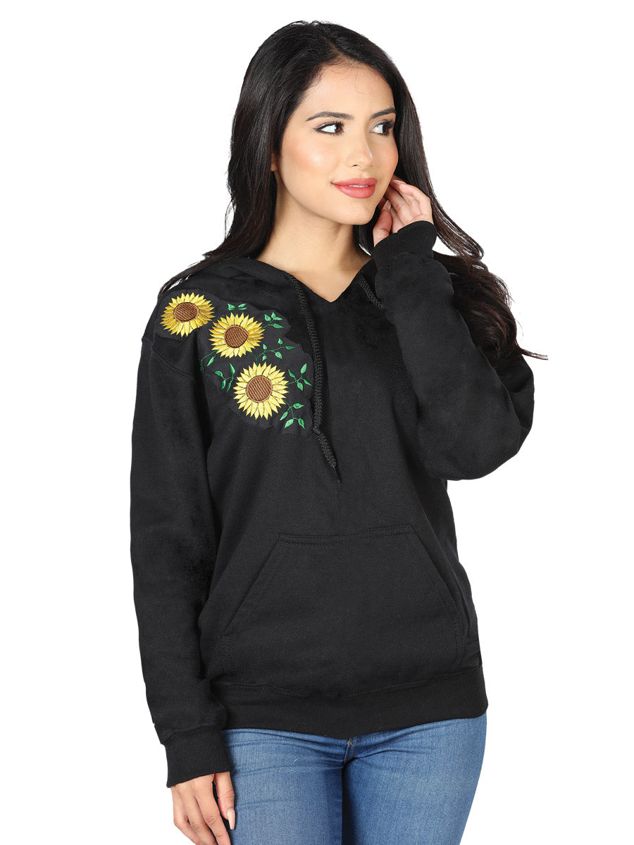 Artisanal Embroidered Sweatshirt 100% Cotton in Black