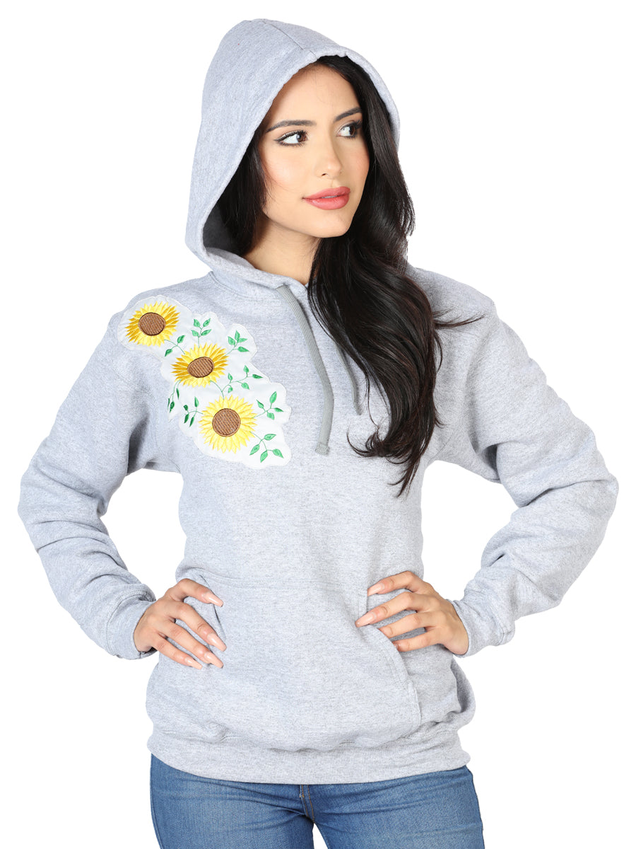 Artisanal Embroidered Sweatshirt 100% Cotton in Gray