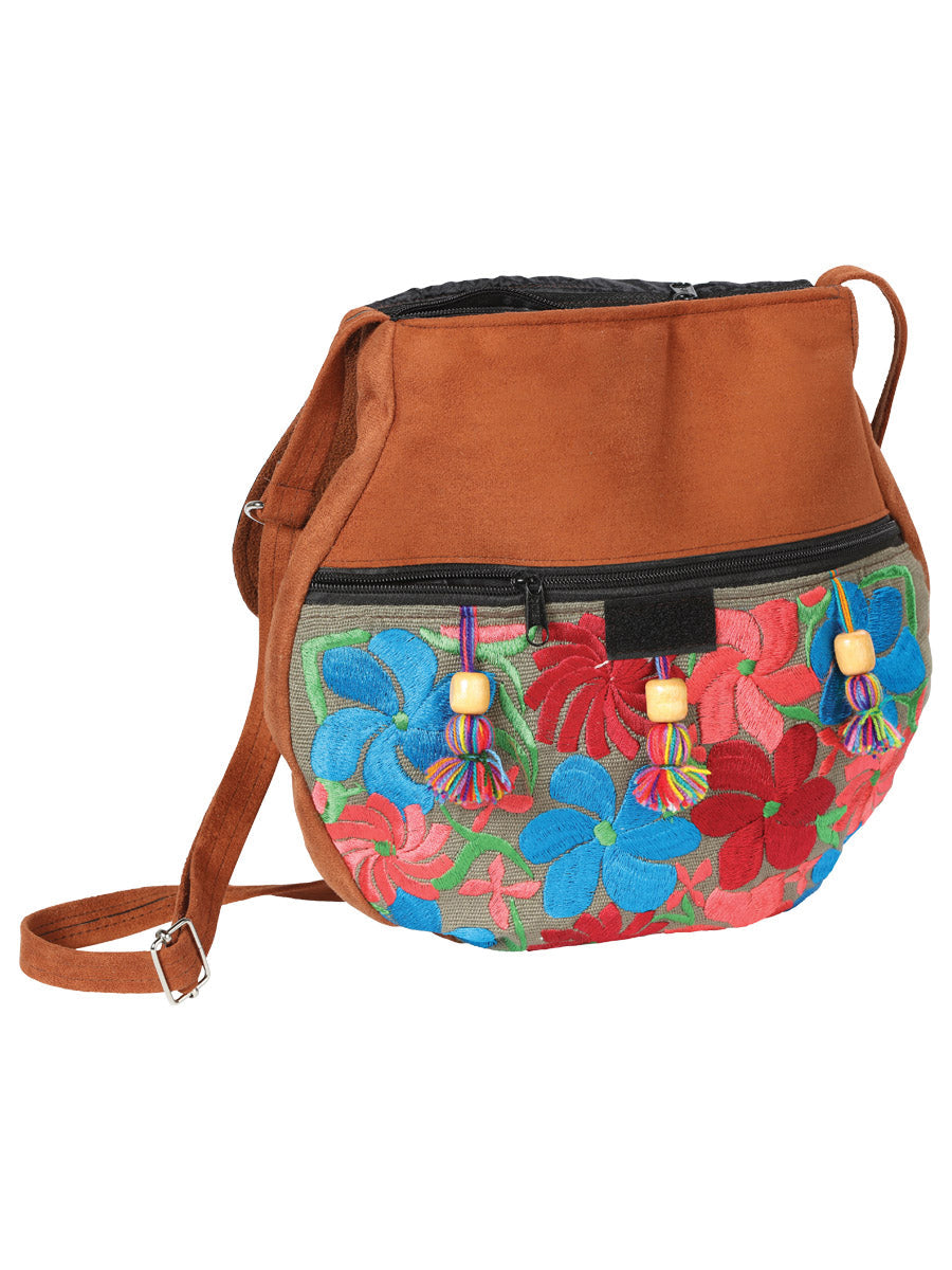 Leather and Suede Bag Round in Brown
