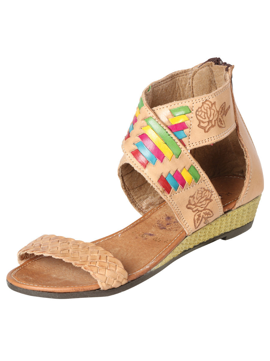 Mexican Artisanal Sandals Leather in Tan/Multicolor