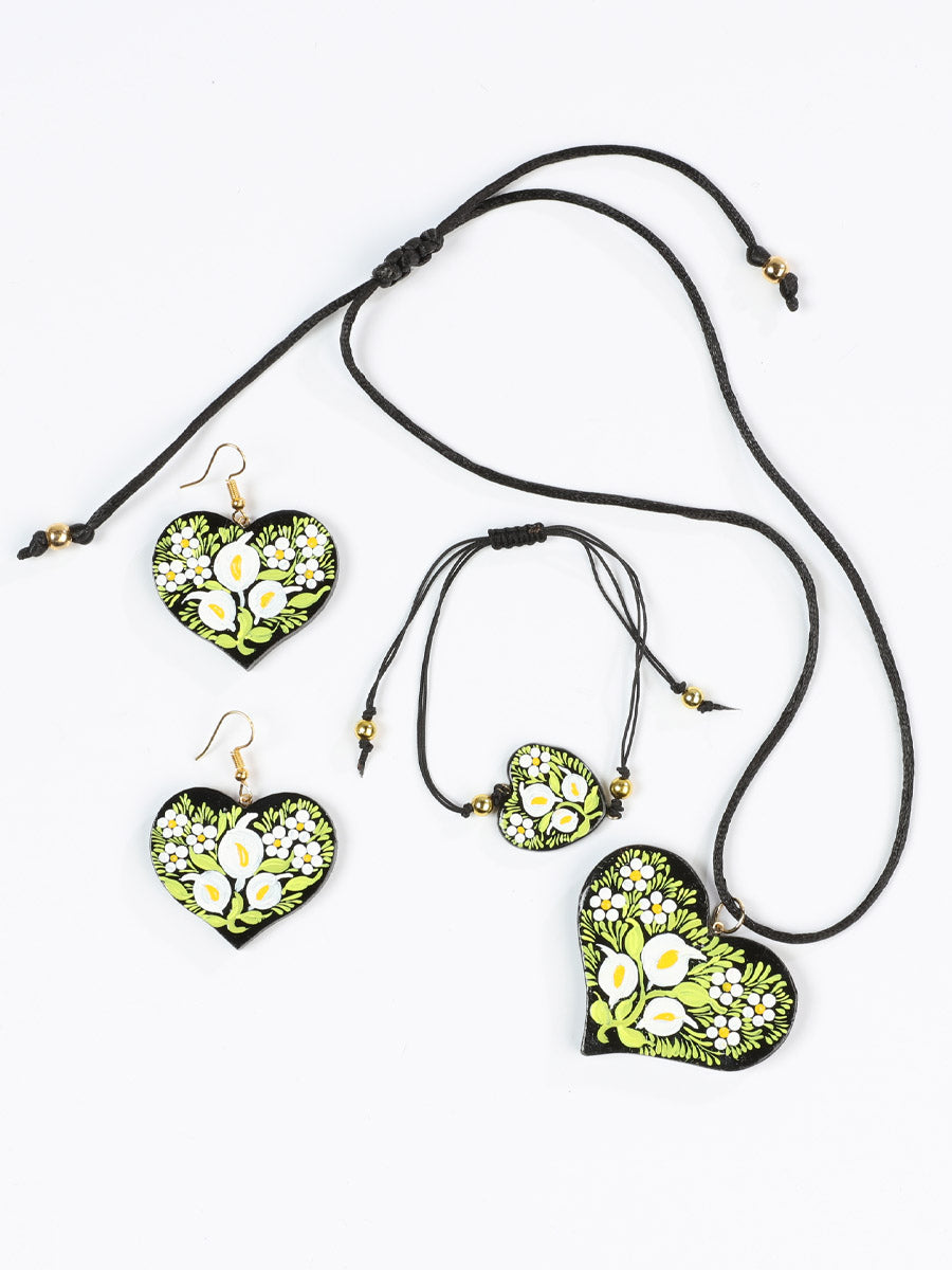 Artisanal Hand-Painted Earrings, Necklace, Bracelet Set