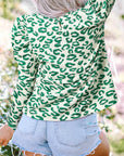 Leopard Mock Neck Puff Sleeve Top
