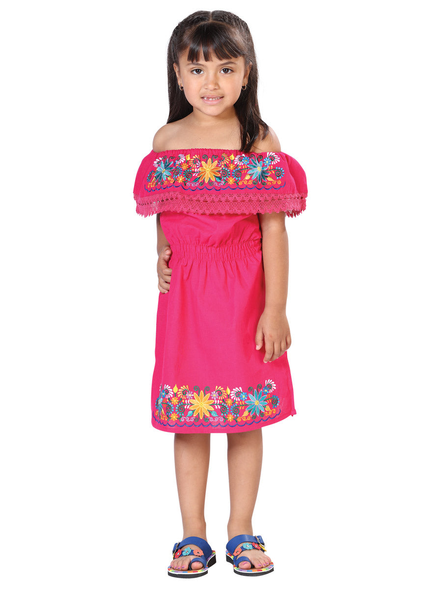 Artisanal Embroidered Dress 100% Cotton in Blue