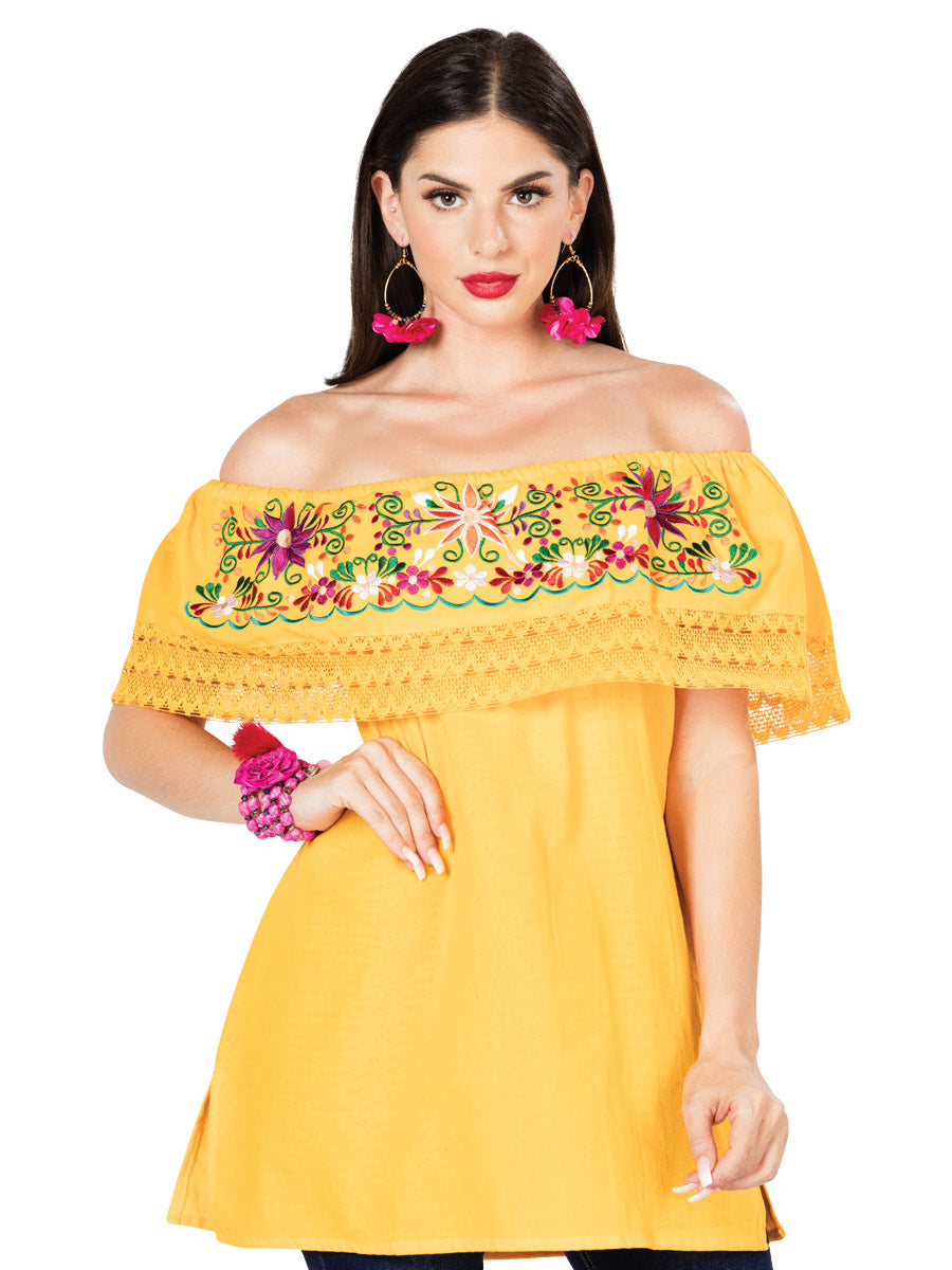 Artisanal Embroidered Blouse 100% Cotton in Yellow