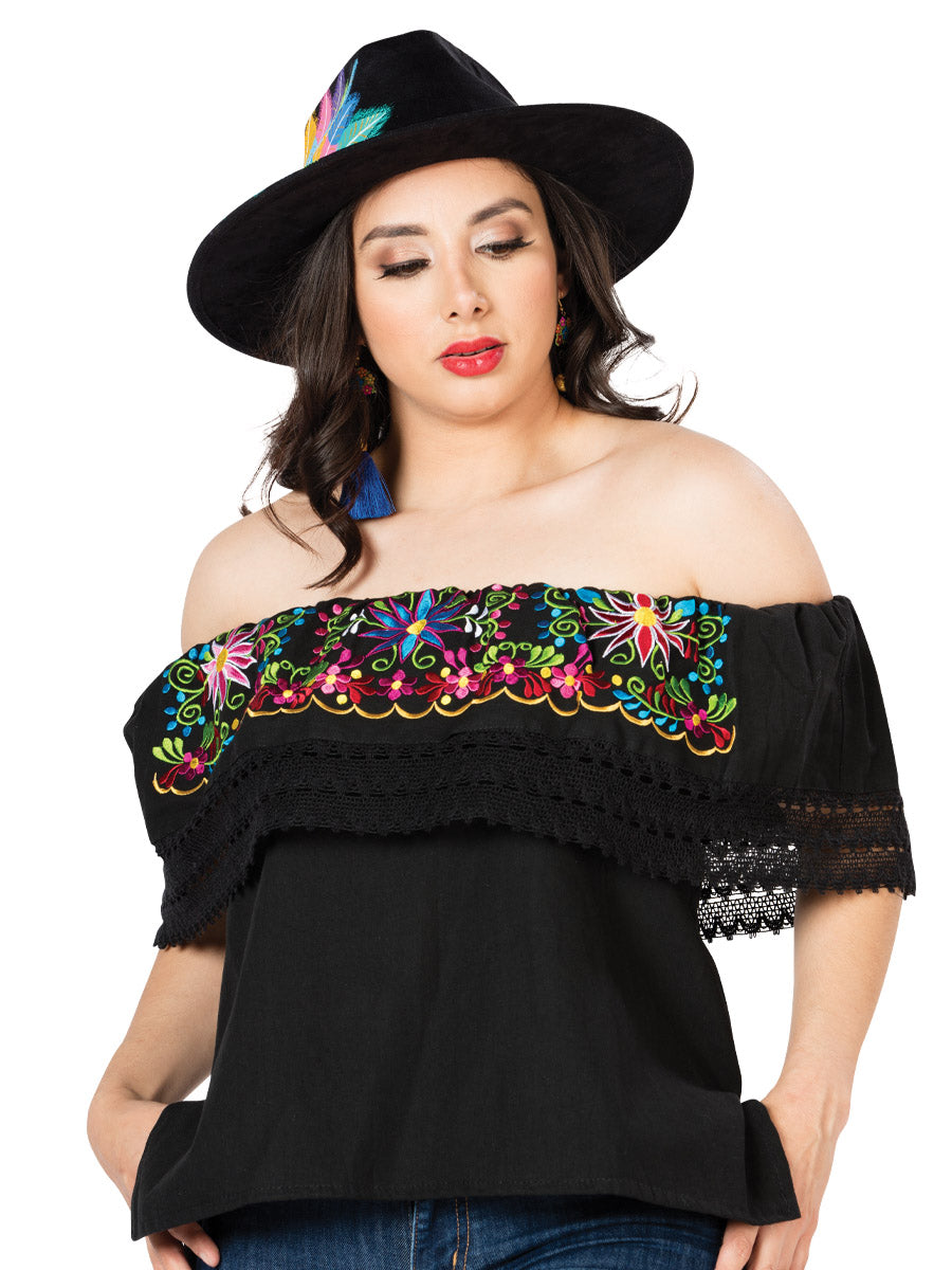 Artisanal Embroidered Blouse 100% Cotton in Black