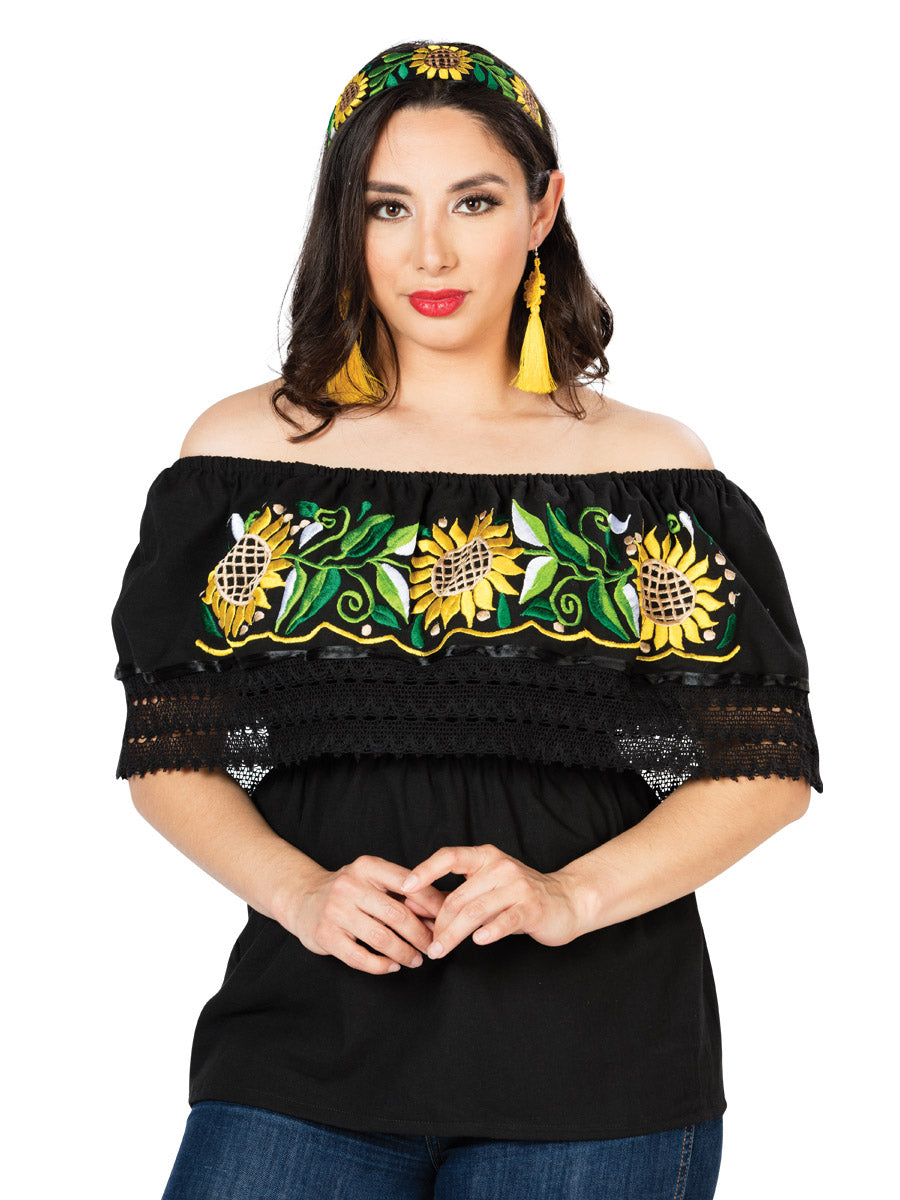 Artisanal Embroidered Blouse 100% Cotton in Black
