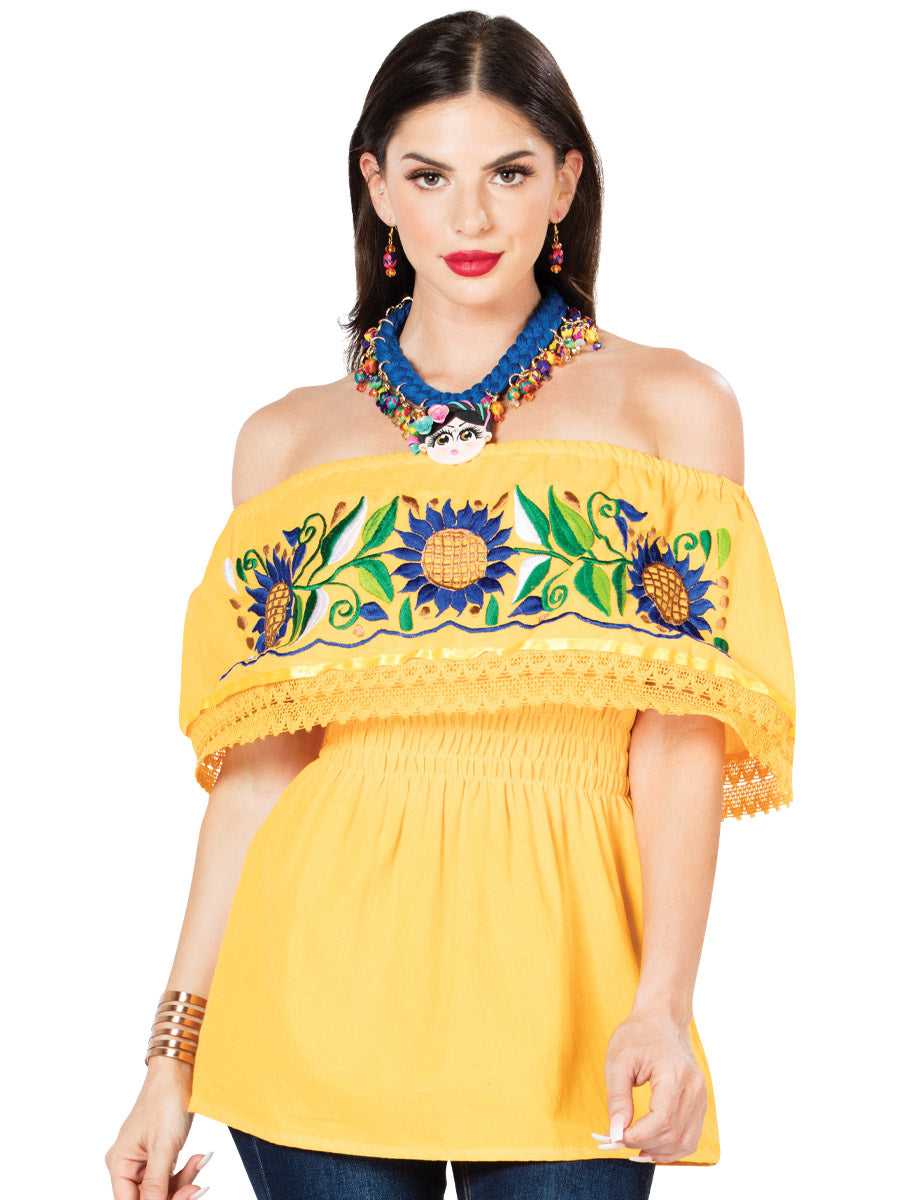Artisanal Embroidered Blouse 100% Cotton in Yellow
