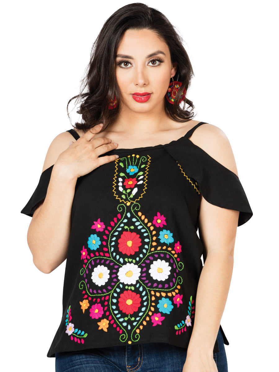 Artisanal Embroidered Blouse 100% Cotton in Black