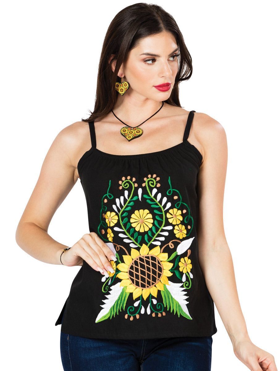 Artisanal Embroidered Blouse 100% Cotton in Black