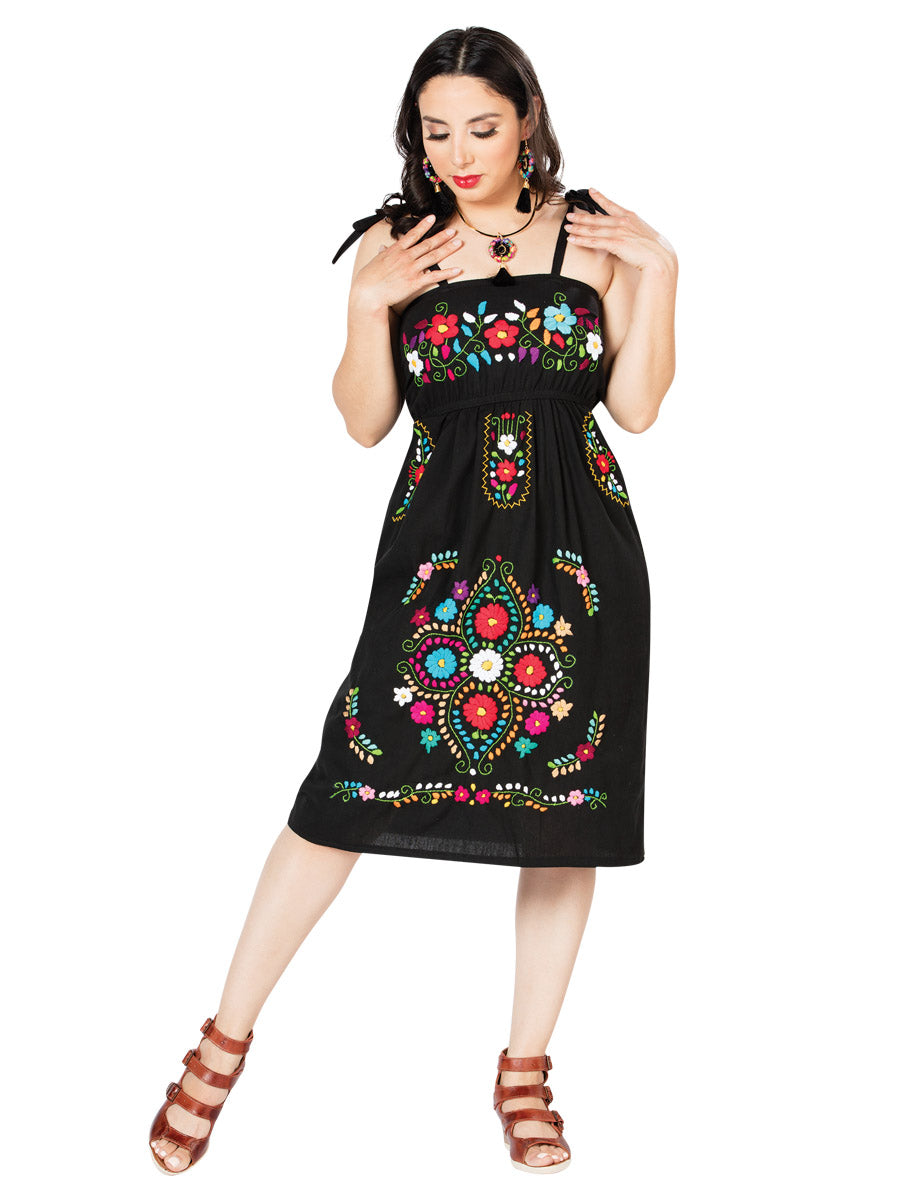 Artisanal Embroidered Dress 100% Cotton in Black