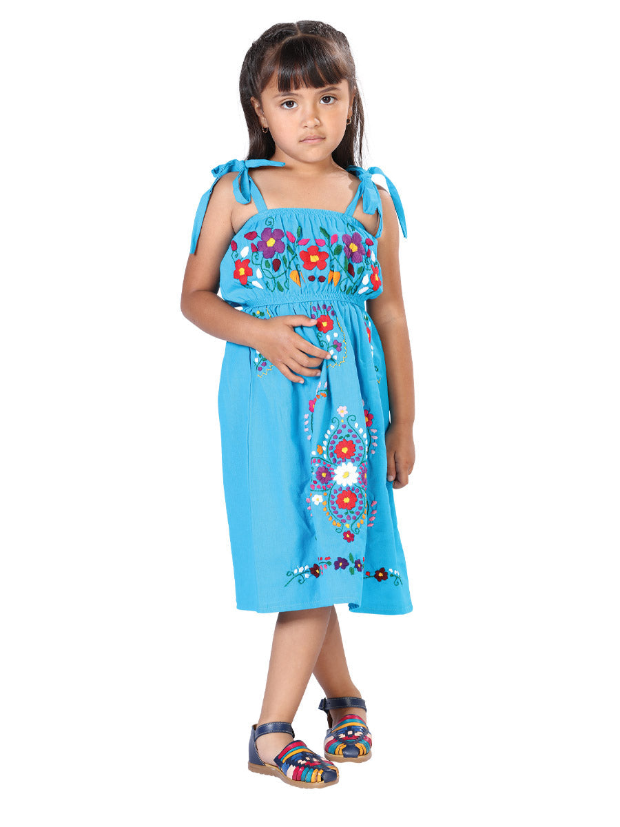 Artisanal Mexican Dress 100% Cotton in Blue