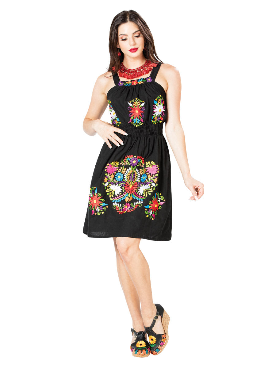 Artisanal Embroidered Dress 100% Cotton in Black