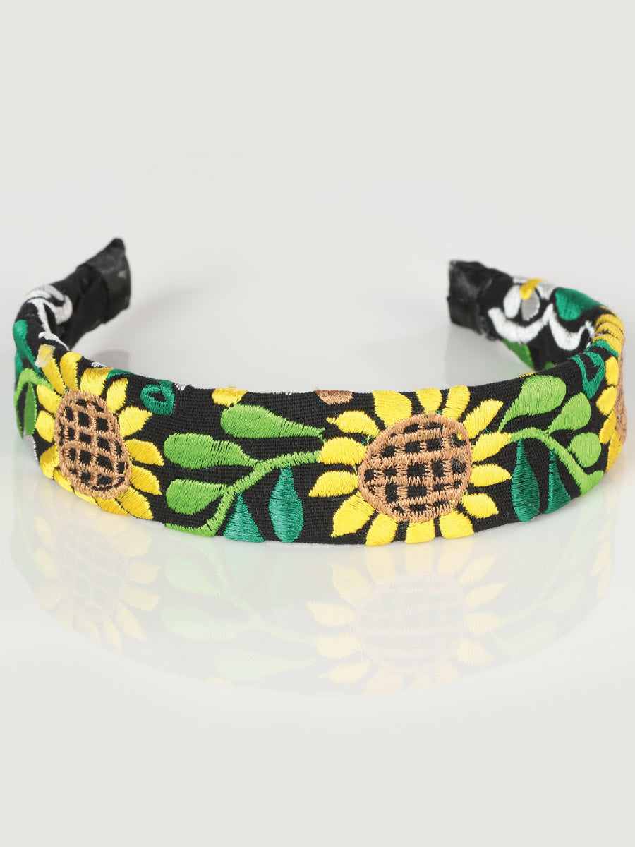 Artisanal Embroidered Headband 100% Cotton in Black