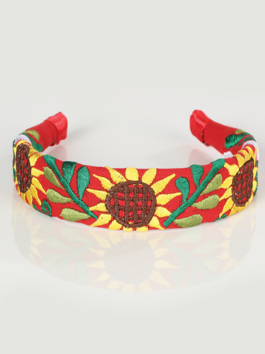Artisanal Embroidered Headband 100% Cotton in Red