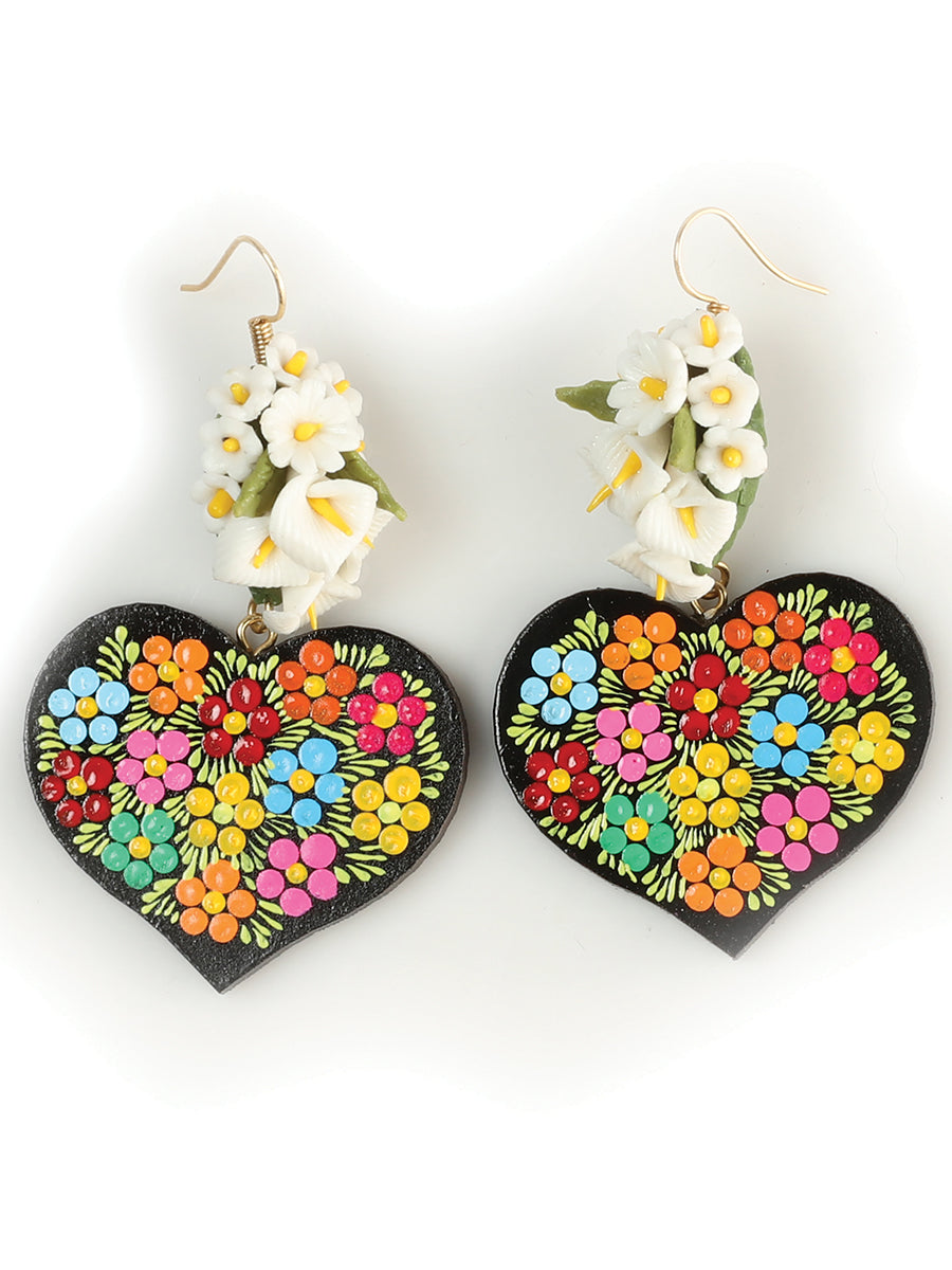 Artisanal Hand-Painted Earrings in Multicolor