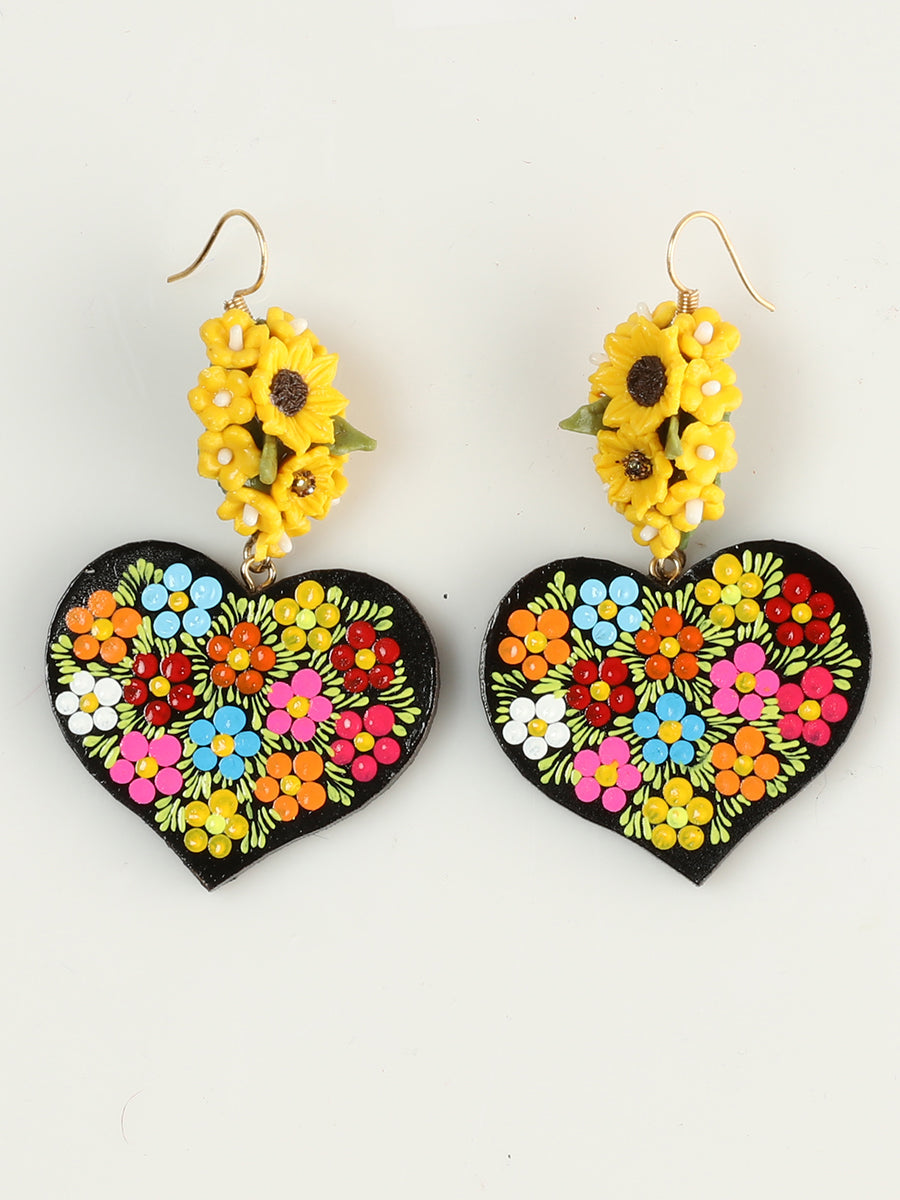 Artisanal Hand-Painted Earrings in Multicolor