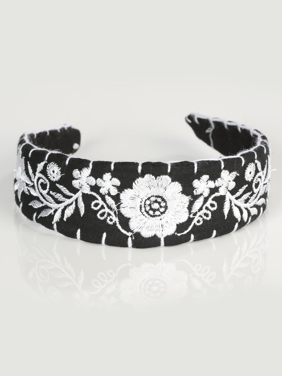 Artisanal Embroidered Headband 100% Cotton in White