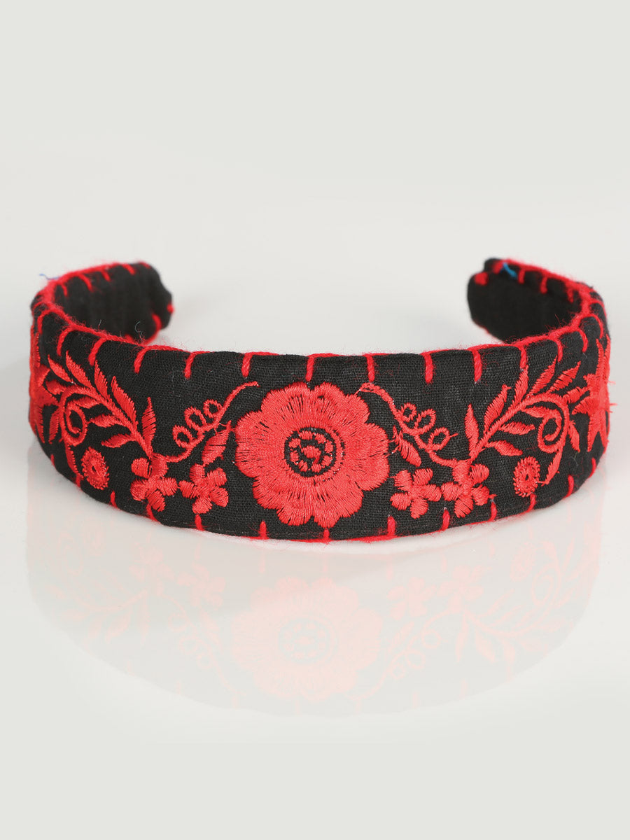 Artisanal Embroidered Headband 100% Cotton in Red