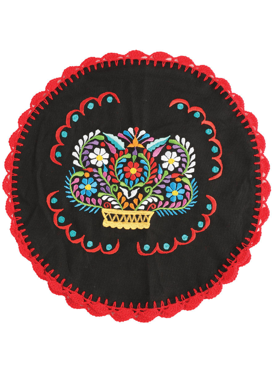 Artisanal Embroidered Tortilla Warmer 100% Cotton in Black