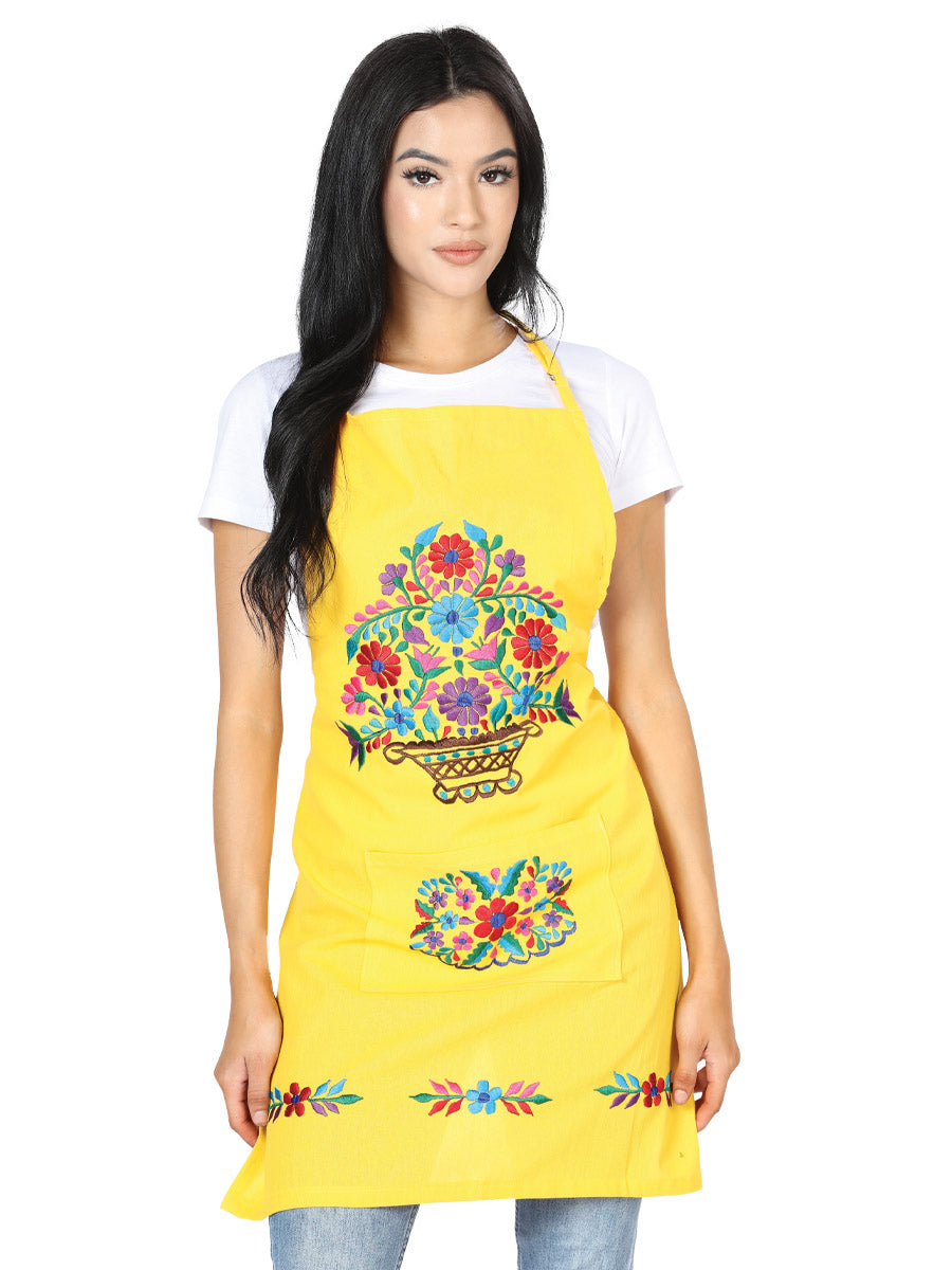 Mexican Artisanal Embroidered Apron 100% Cotton in Yellow