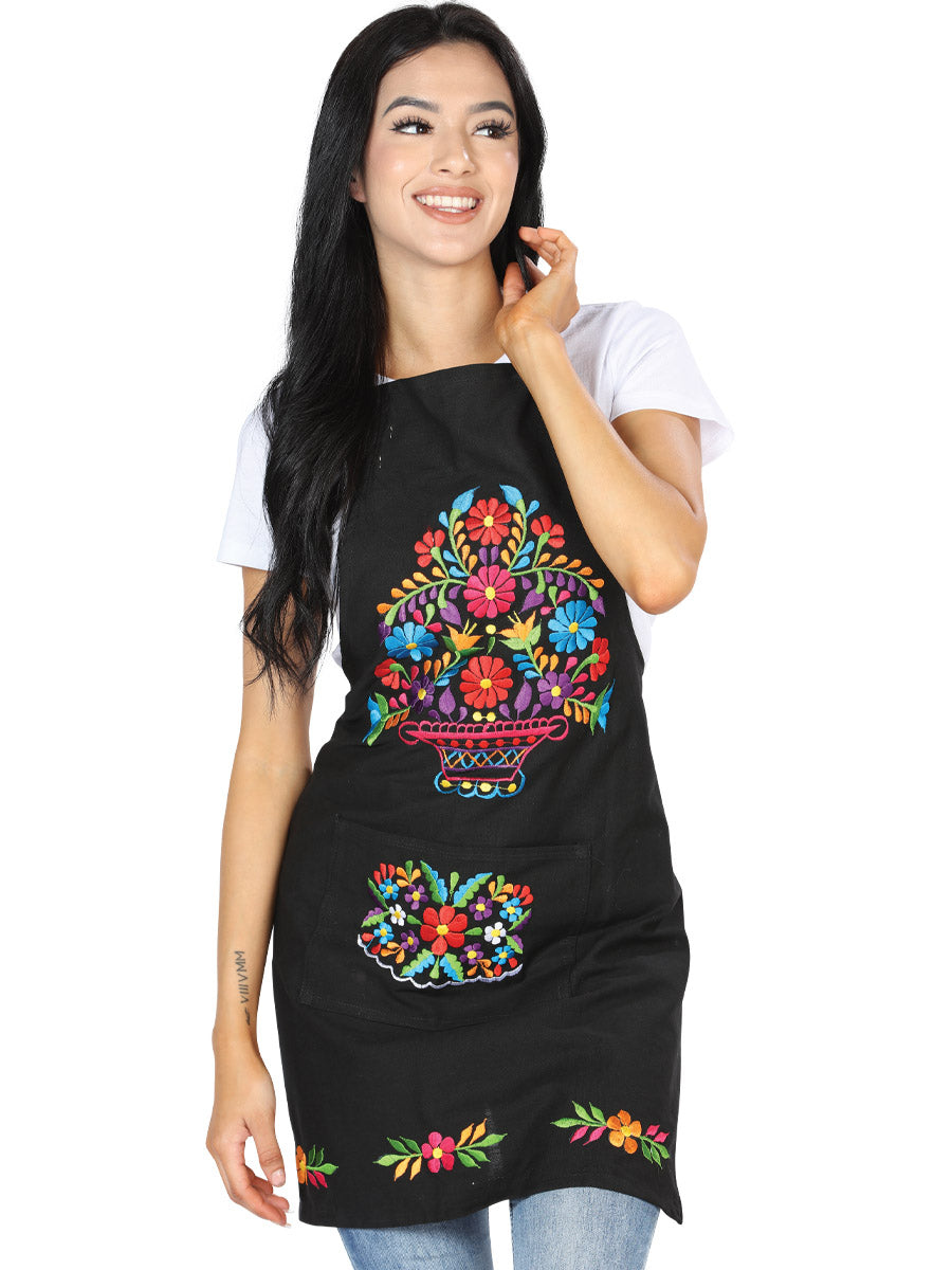 Mexican Artisanal Embroidered Apron 100% Cotton in Black