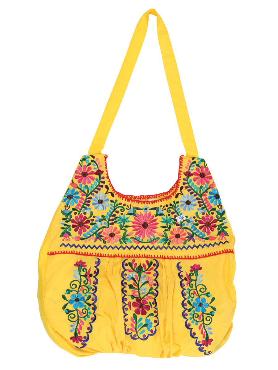 Artisanal Embroidered Cloth Bag in Yellow