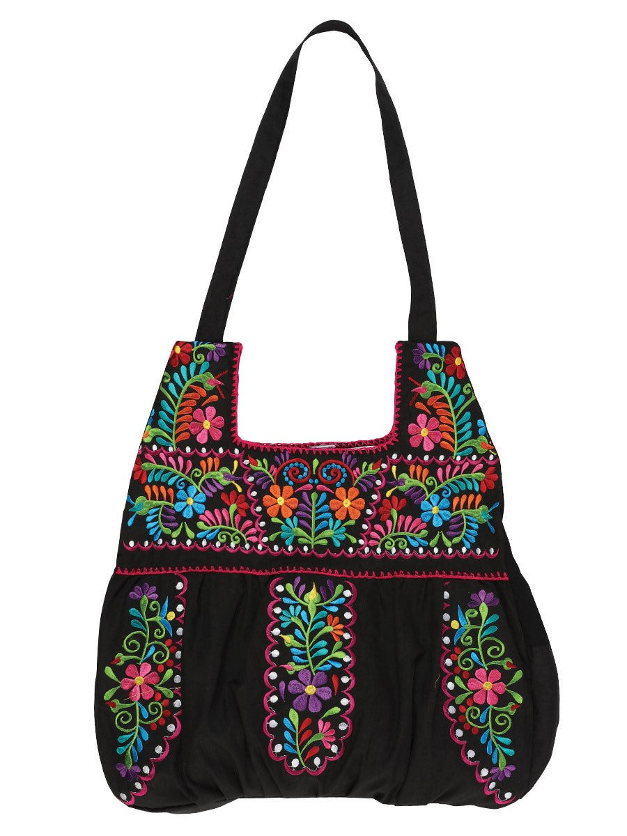 Artisanal Embroidered Cloth Bag in Black