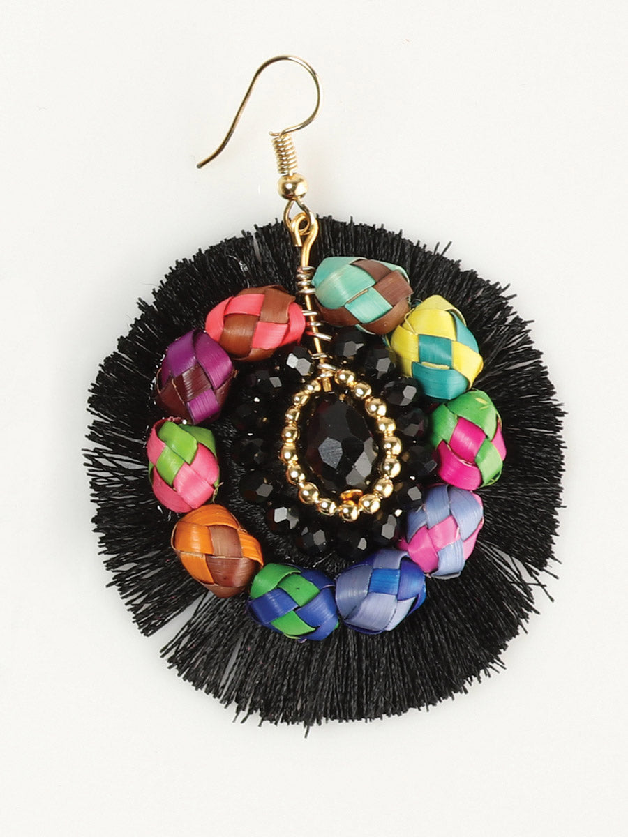 Artisanal Handcrafted Earrings — Palm-Silk Thread in Black