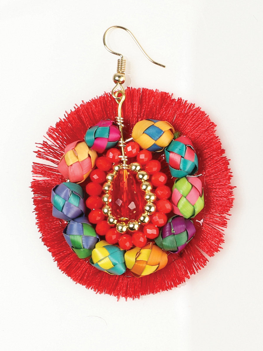 Artisanal Handcrafted Earrings — Palm-Silk Thread in Red