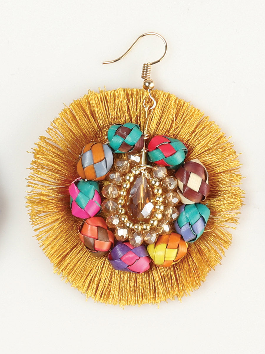 Artisanal Handcrafted Earrings — Palm-Silk Thread in Gold
