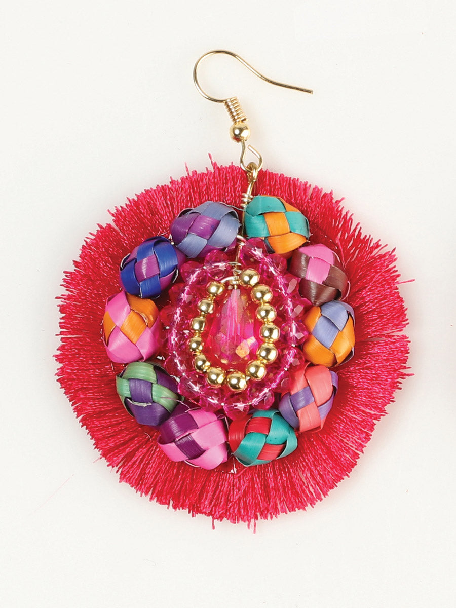 Artisanal Handcrafted Earrings — Palm-Silk Thread in Fuchsia