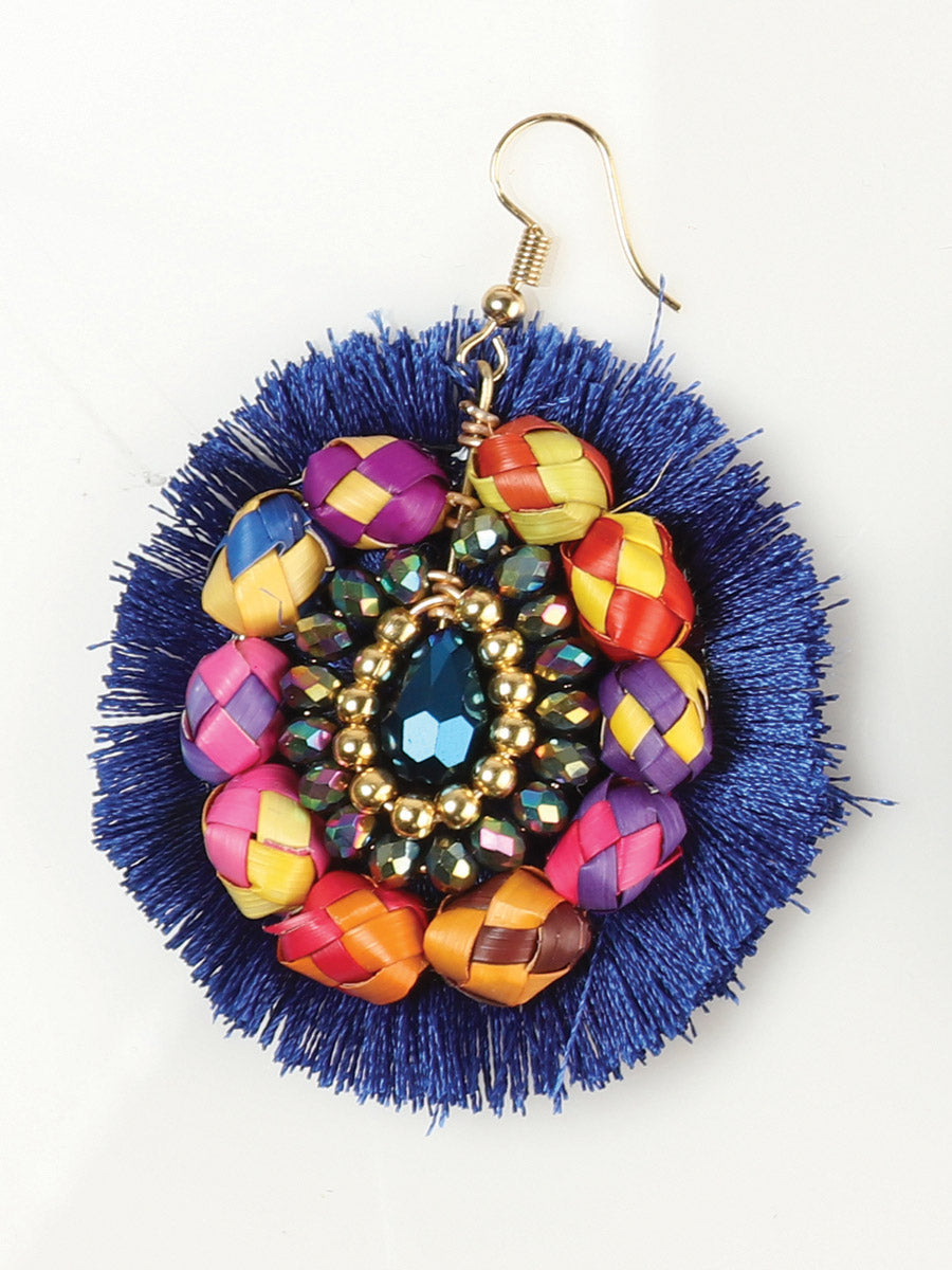 Artisanal Handcrafted Earrings — Palm-Silk Thread in Royal Blue