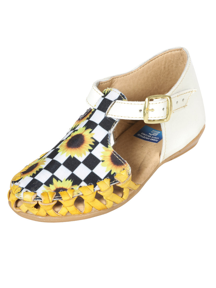 Artisanal Mexican Sandals — Leather in White/Yellow