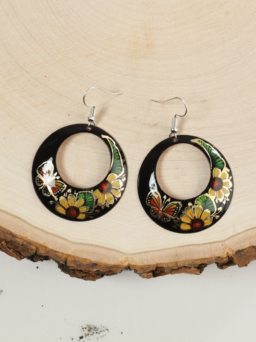 Artisanal Hand-Made Jewelry — Earrings Monarca Flor Medium in Cobre Black